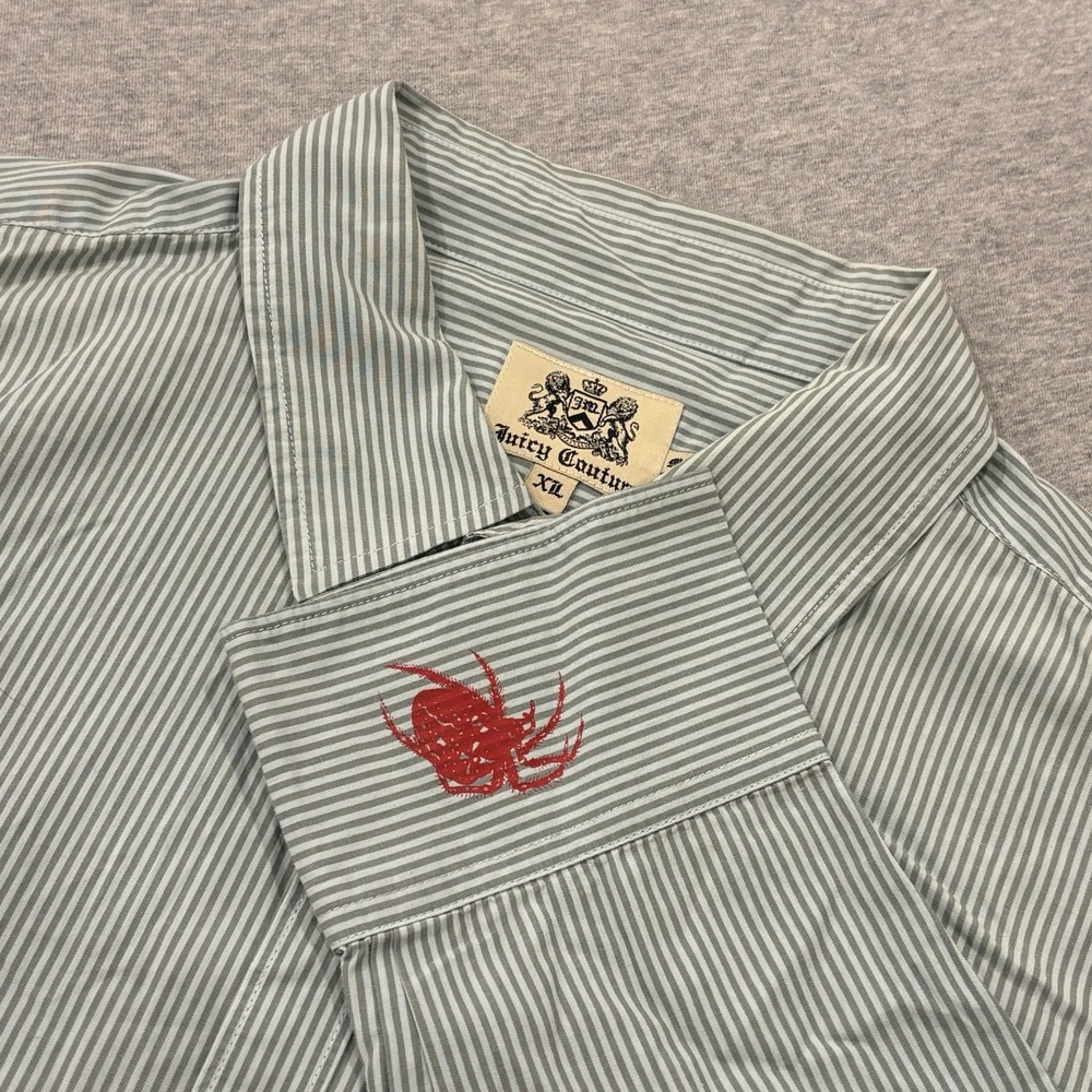 Juicy Couture Button Up Shirt Min's Size XL Mint Green Striped Long Sleeve Shirt